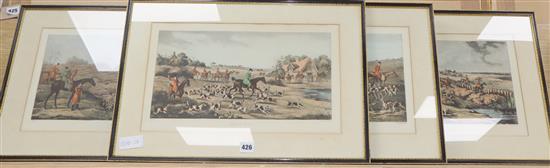 Sutherland after Alken, set of four colour prints, Hunting scenes, 20 x 40cm